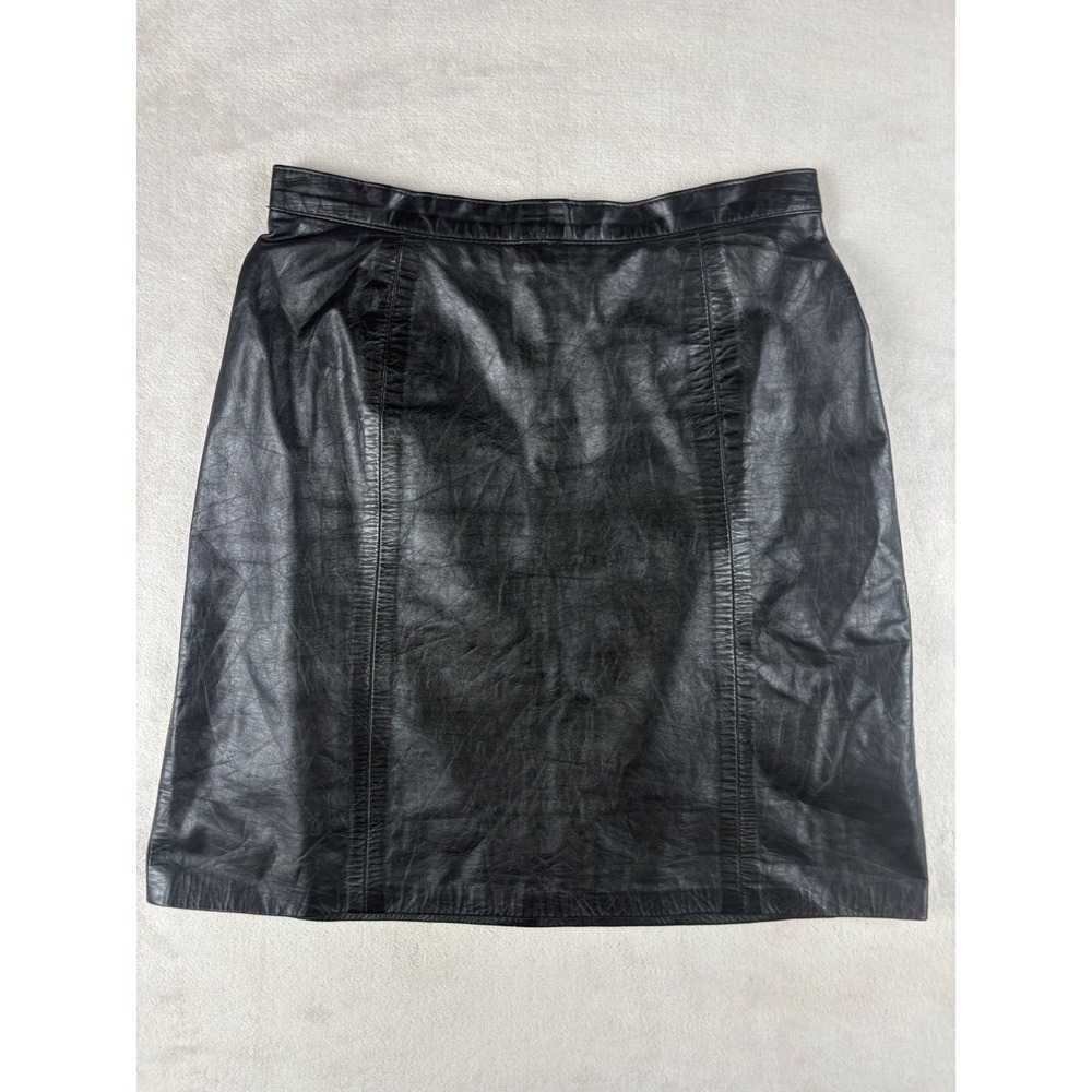 Vintage Outerwear by Phoenix Black Leather‎ Mini Skirt Made in USA Womens 7/8